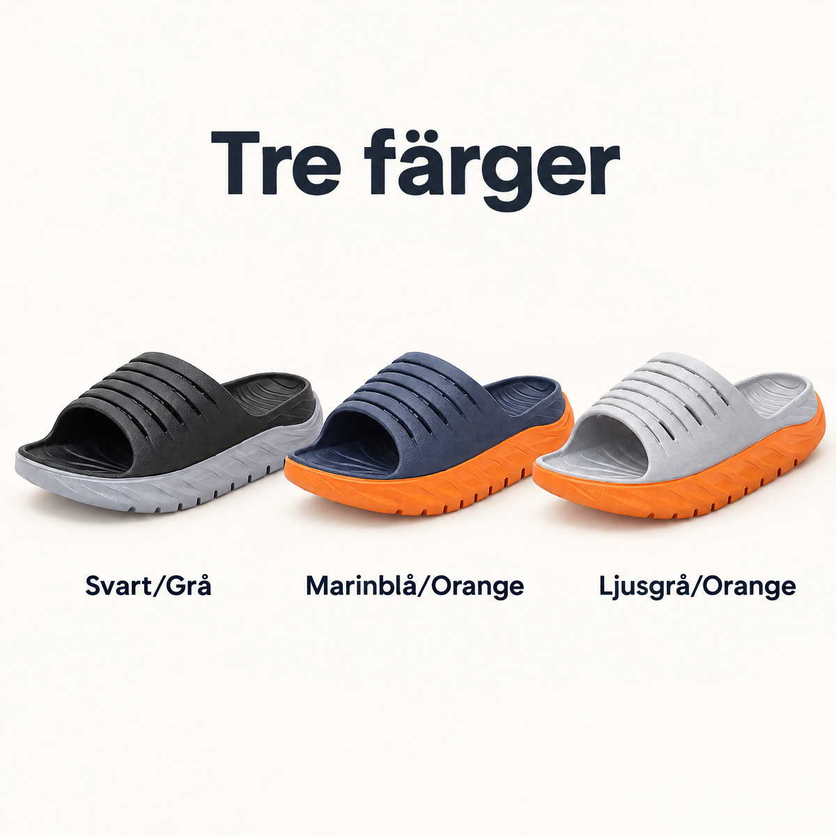 Tre färger: Svart/Grå, Marinblå/Orange och Ljusgrå/Orange