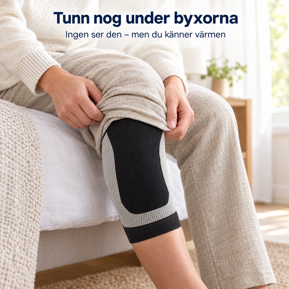 Svart knästöd som är tunt nog att ha under byxorna